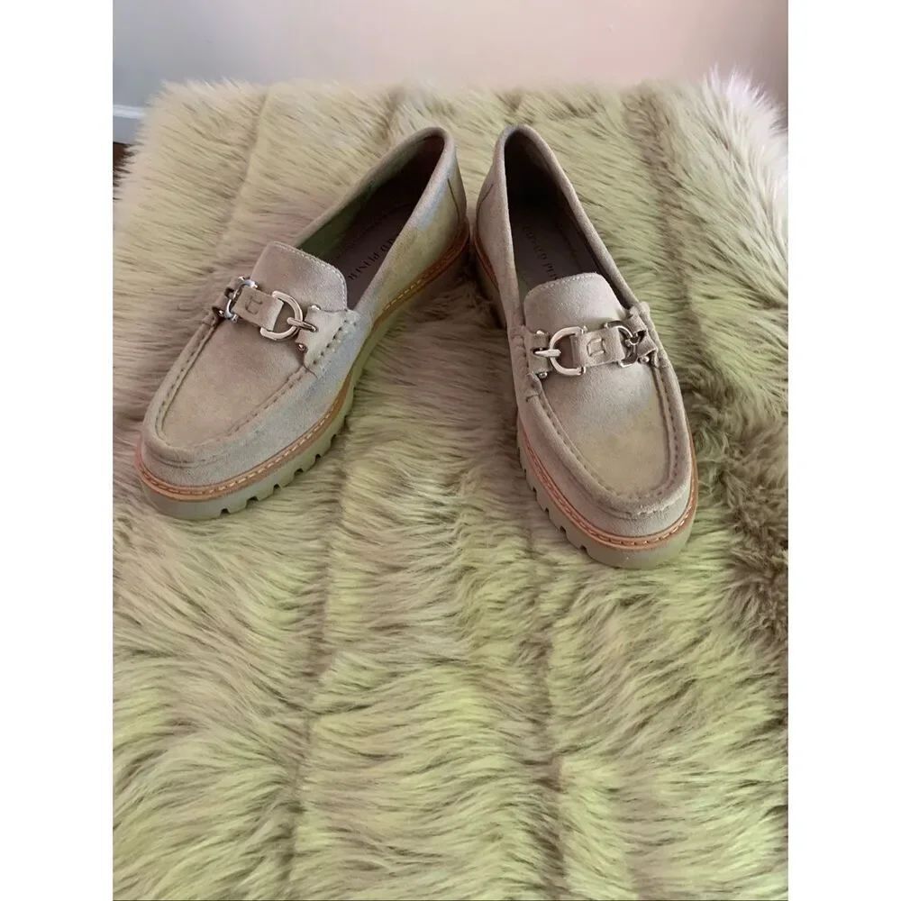 Donald J. Pliner Helio Loafers suede platform taupe size 10M